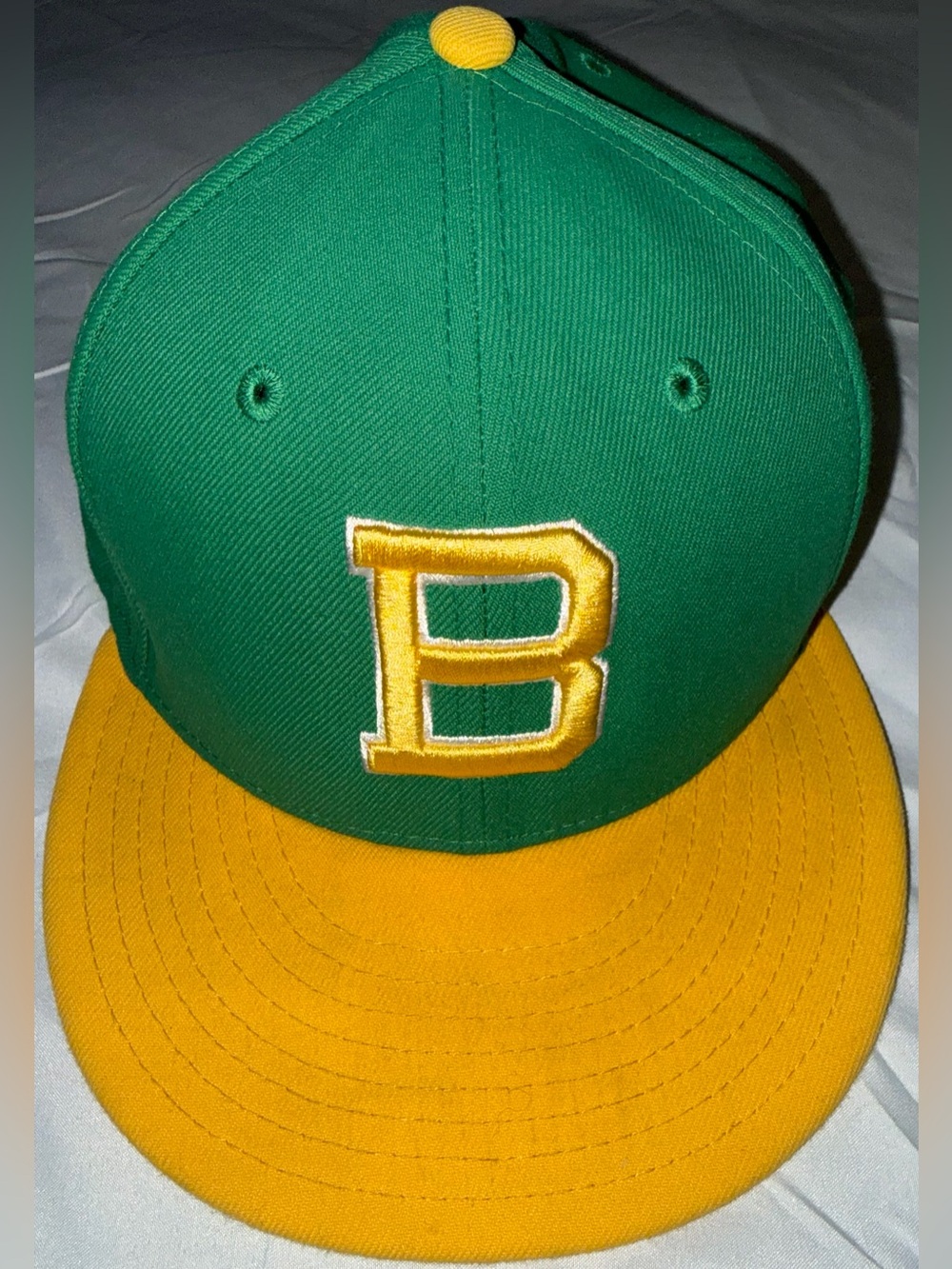 New Era Green & Yellow Baseball Cap with Embroidered 'B' size 7 1/4